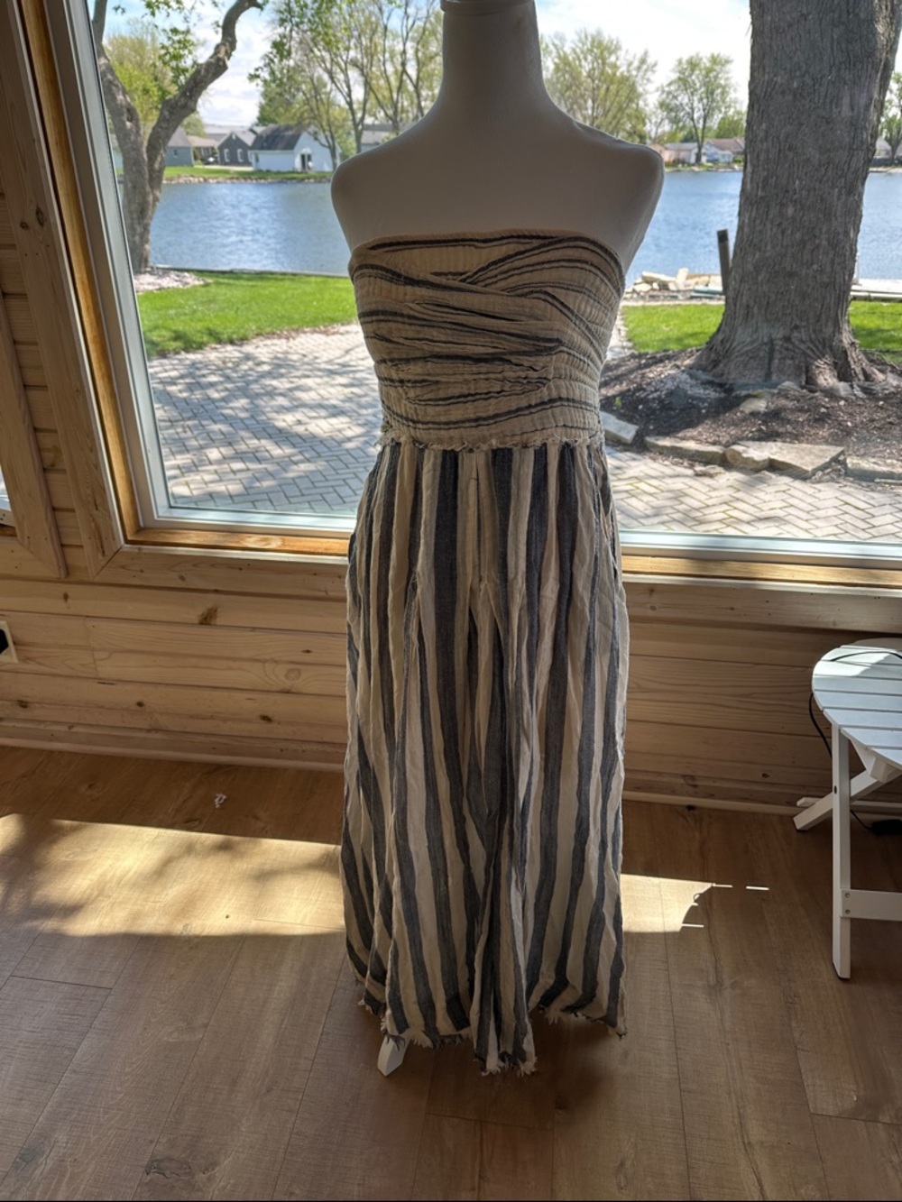 Free People Strapless Blue and Cream Maxi Dress - Classic Summer Style